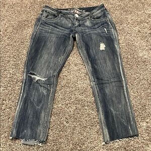 Almost famous cut down jeans Distressed Blue Jeans size 5